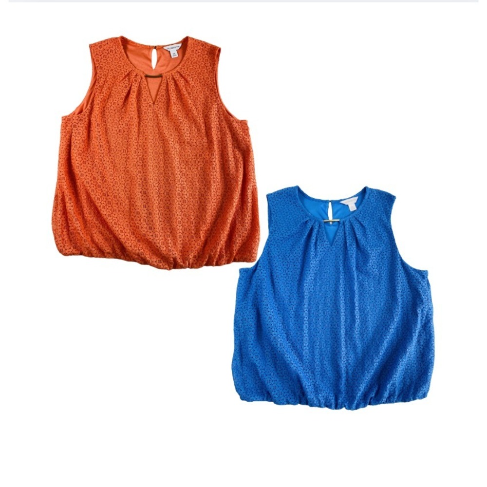 Bundle of 2 Liz Claiborne Blouse Top 2XL Blue/Orange Sleeveless Lace Overlay